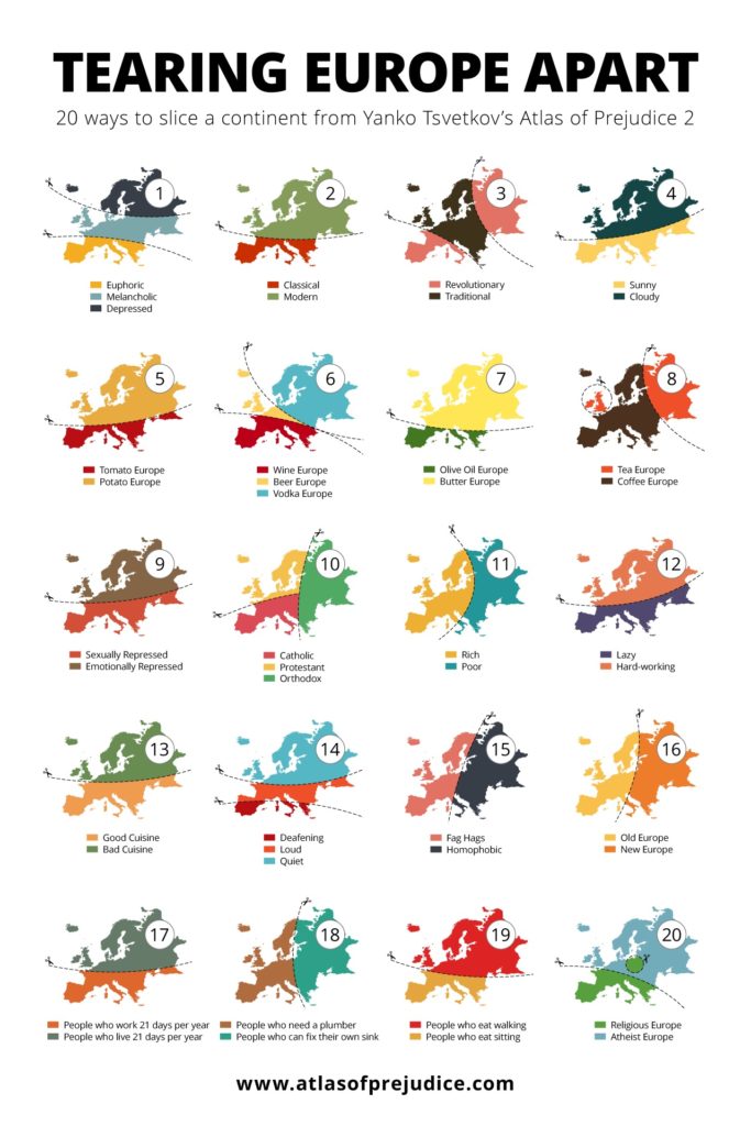 Tearing Europe Apart: 20 ways to divide Europe into slices